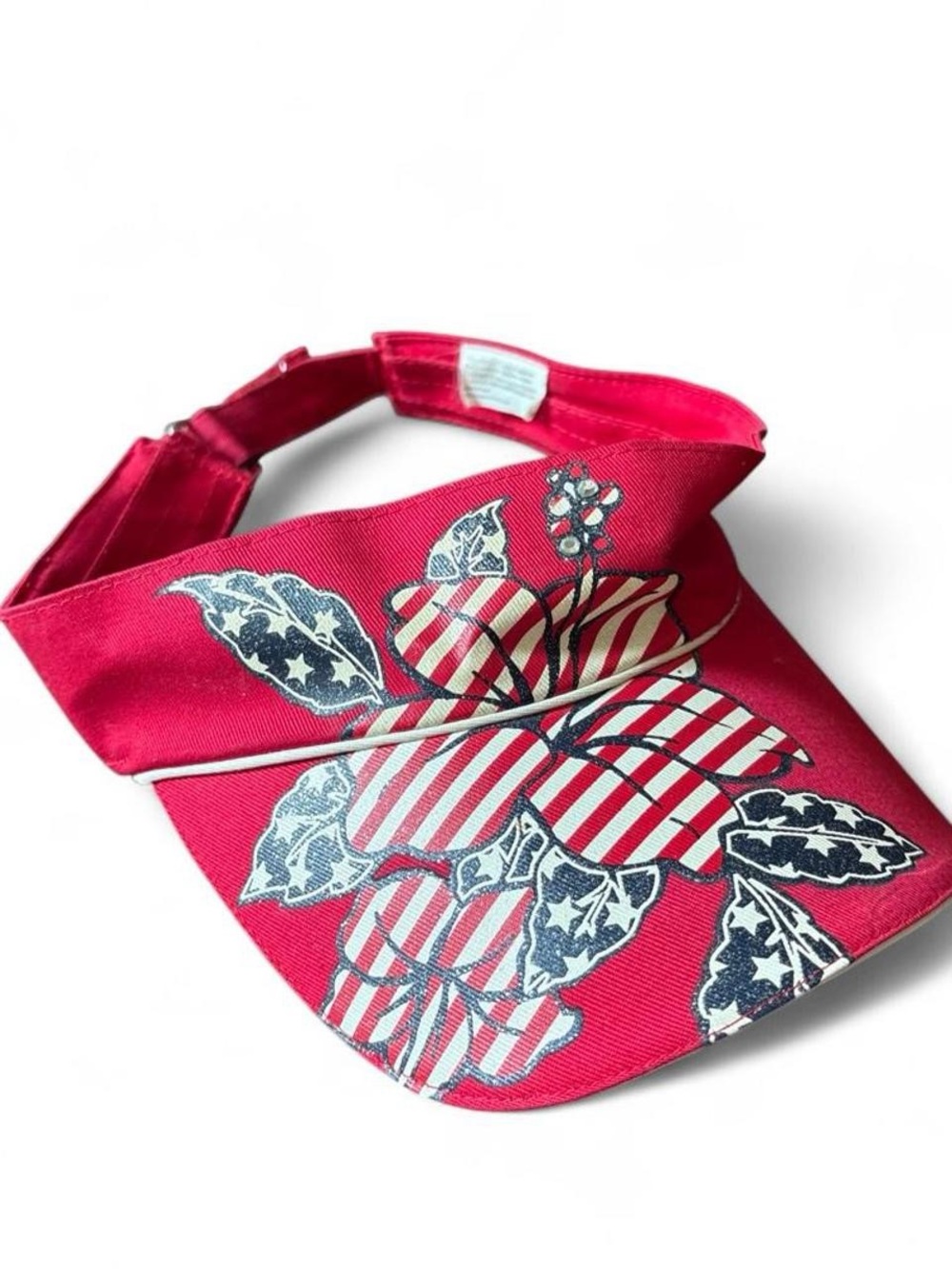 Y2K Red Women's Visor with Floral American Flag Print